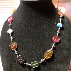 Handmade Pressed Glass Bead Necklace 22" long